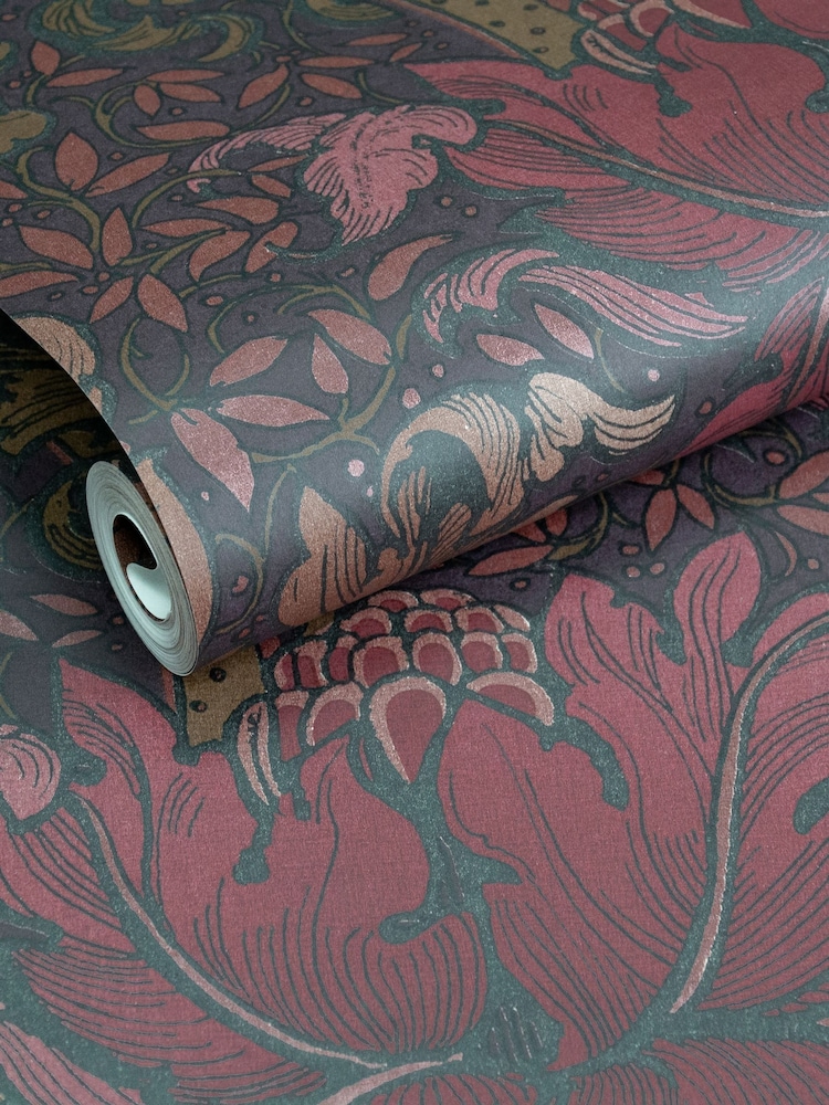 Laurence Llewelyn-Bowen Red Morris Major Floral A4 Wallpaper Sample - Image 4 of 4