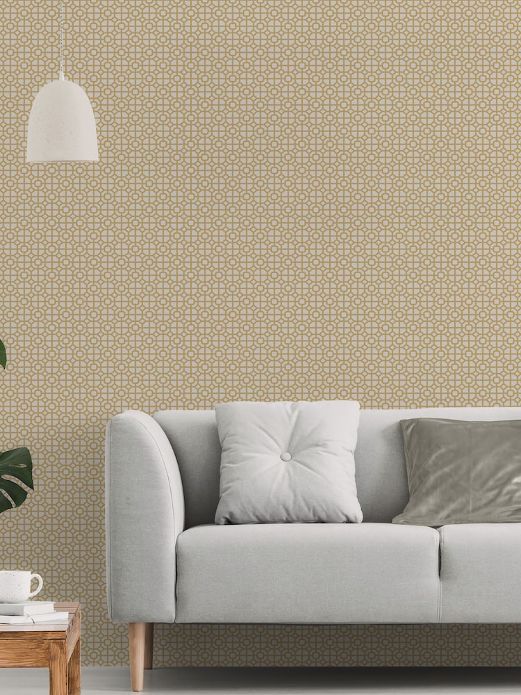 Galerie Yellow Spring Blossom Lattice A4 Wallpaper Sample - Image 1 of 2