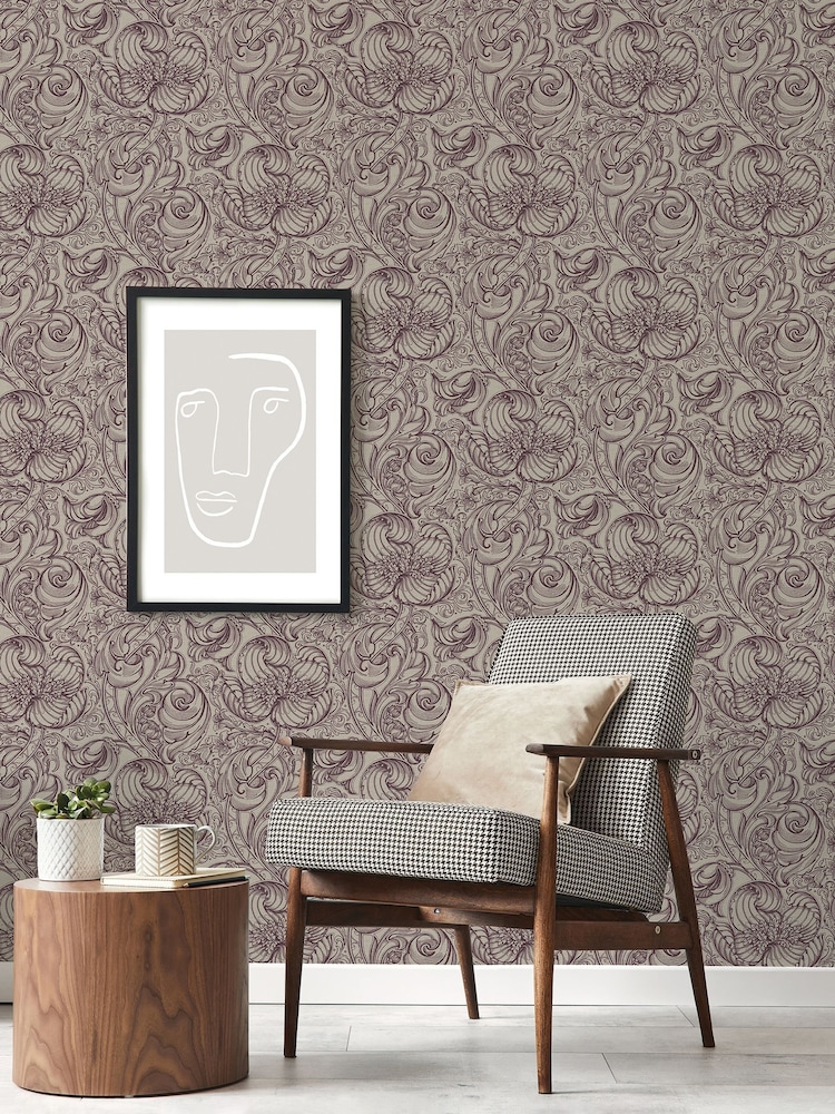 Laurence Llewelyn-Bowen Red Down The Dilly Floral Print A4 Wallpaper Sample - Image 1 of 4 Laurence Llewelyn-Bowen Red Down The Dilly Floral Print A4 Wallpaper Sample - Image 1 of 4