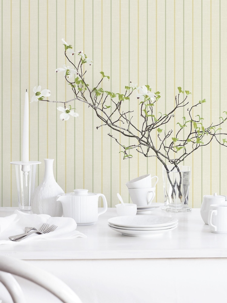 Galerie Green French Country Stripe A4 Wallpaper Sample - Image 1 of 2