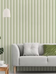 Galerie Green French Country Stripe A4 Wallpaper Sample - Image 1 of 2