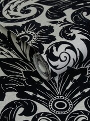 Laurence Llewelyn-Bowen Black Damask Sauvage Flock A4 Wallpaper Sample - Image 3 of 5