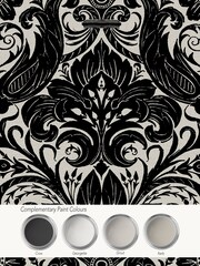 Laurence Llewelyn-Bowen Black Damask Sauvage Flock A4 Wallpaper Sample - Image 5 of 5