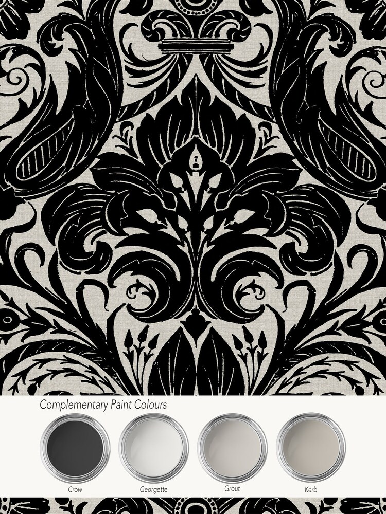 Laurence Llewelyn-Bowen Black Damask Sauvage Flock A4 Wallpaper Sample - Image 5 of 5