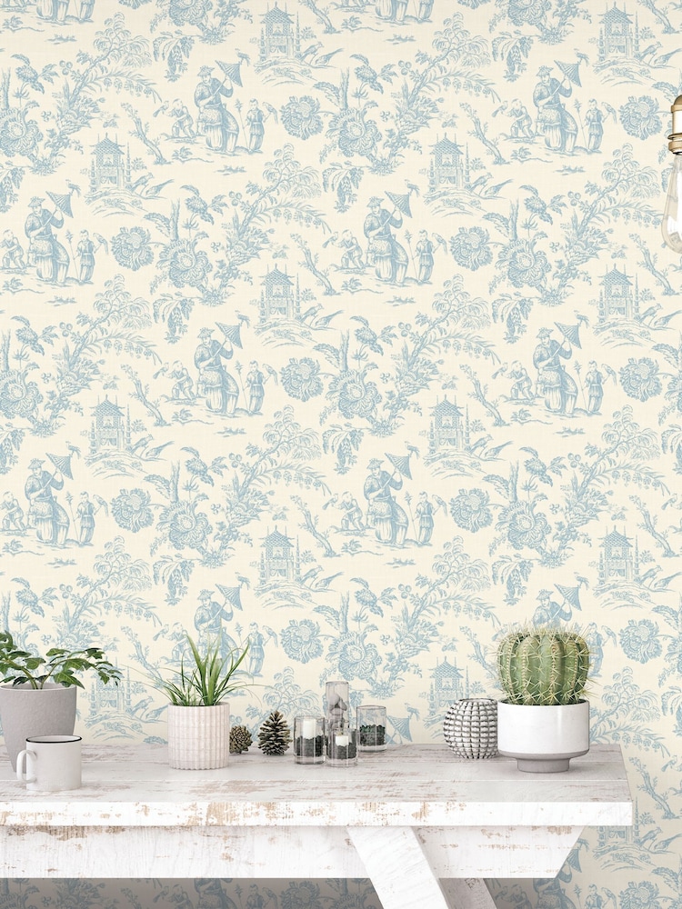 Galerie Blue French Country Toile A4 Wallpaper Sample - Image 1 of 2