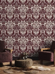 Laurence Llewelyn-Bowen Red Damask Sauvage Flock A4 Wallpaper Sample - Image 1 of 5