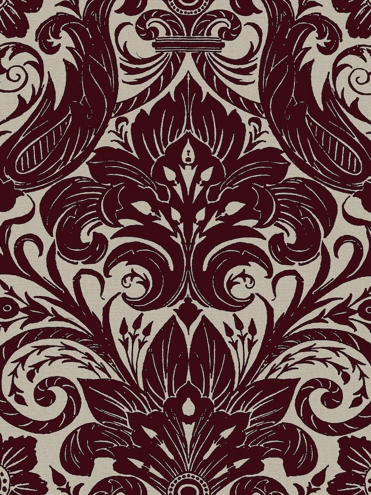Laurence Llewelyn-Bowen Red Damask Sauvage Flock A4 Wallpaper Sample - Image 2 of 5 Laurence Llewelyn-Bowen Red Damask Sauvage Flock A4 Wallpaper Sample - Image 2 of 5