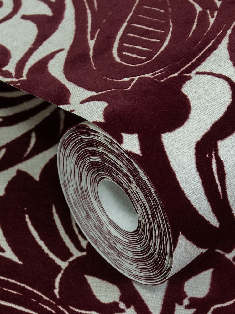 Laurence Llewelyn-Bowen Red Damask Sauvage Flock A4 Wallpaper Sample - Image 5 of 5
