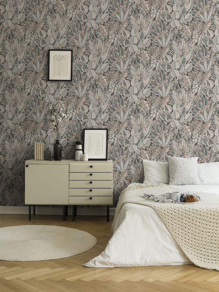 Galerie Bronze Brown Welcome Home Floral Print A4 Wallpaper Sample - Image 1 of 4