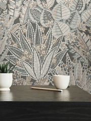 Galerie Bronze Brown Welcome Home Floral Print A4 Wallpaper Sample - Image 2 of 4