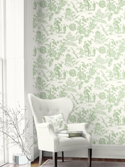 Galerie Green French Country Toile A4 Wallpaper Sample - Image 1 of 2