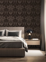 Laurence Llewelyn-Bowen Bronze Brown Damask Sauvage Flock A4 Wallpaper Sample - Image 1 of 5