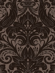 Laurence Llewelyn-Bowen Bronze Brown Damask Sauvage Flock A4 Wallpaper Sample - Image 2 of 5