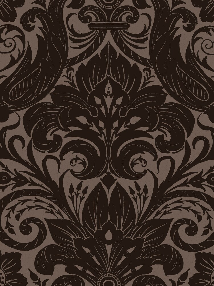 Laurence Llewelyn-Bowen Bronze Brown Damask Sauvage Flock A4 Wallpaper Sample - Image 2 of 5