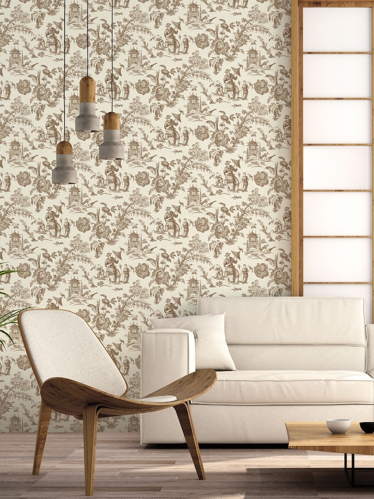 Galerie Bronze Brown French Country Toile A4 Wallpaper Sample - Image 1 of 2