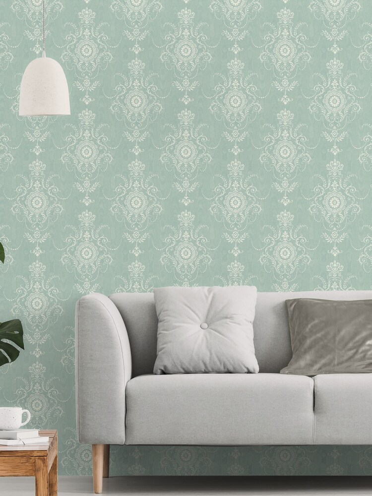 Galerie Green French Country Damask A4 Wallpaper Sample - Image 1 of 2
