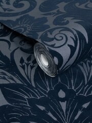 Laurence Llewelyn-Bowen Blue Damask Sauvage Flock A4 Wallpaper Sample - Image 3 of 4