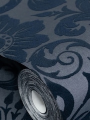 Laurence Llewelyn-Bowen Blue Damask Sauvage Flock A4 Wallpaper Sample - Image 4 of 4