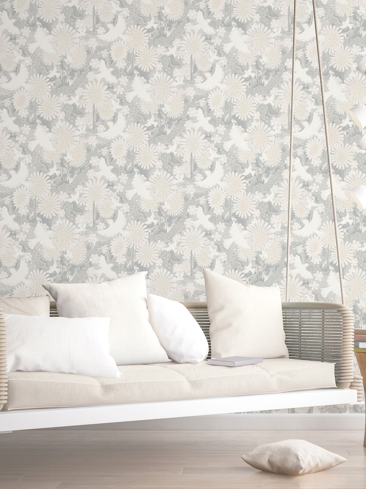 Galerie Grey Sommarang 2 Floral Print A4 Wallpaper Sample - Image 1 of 2 Galerie Grey Sommarang 2 Floral Print A4 Wallpaper Sample - Image 1 of 2