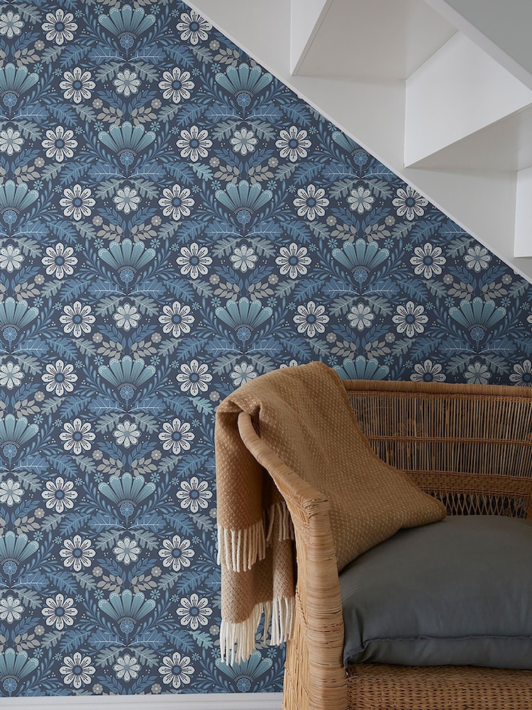 Galerie Blue Sommarang 2 Floral Print A4 Wallpaper Sample - Image 1 of 2