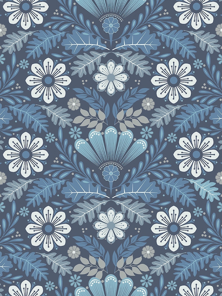 Galerie Blue Sommarang 2 Floral Print A4 Wallpaper Sample - Image 2 of 2 Galerie Blue Sommarang 2 Floral Print A4 Wallpaper Sample - Image 2 of 2