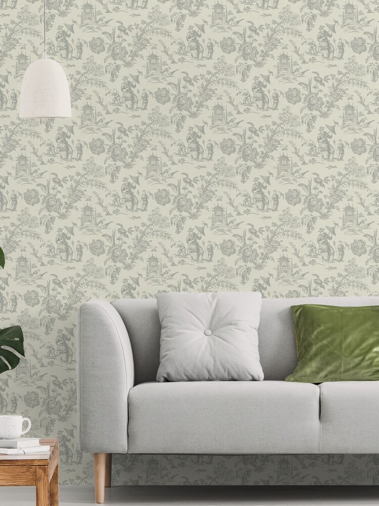 Galerie Silver Grey French Country Toile A4 Wallpaper Sample - Image 1 of 2