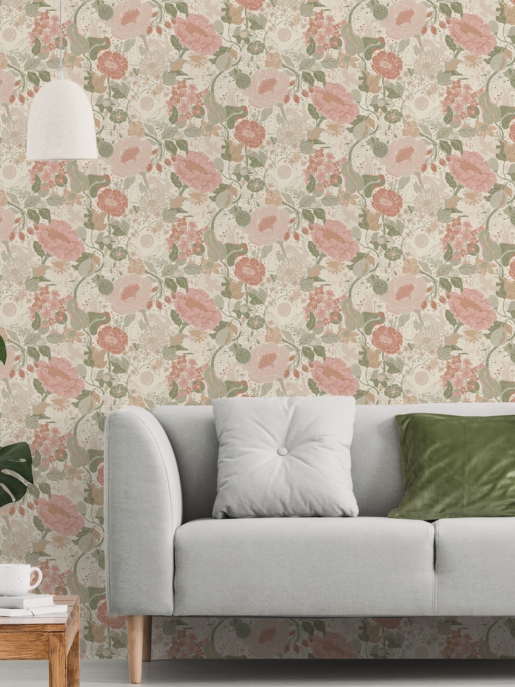 Galerie Pink Sommarang 2 Floral Print A4 Wallpaper Sample - Image 1 of 2