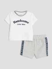 River Island Blue Baby Boys Handsome Man T-Shirt and Shorts Set - Image 1 of 5