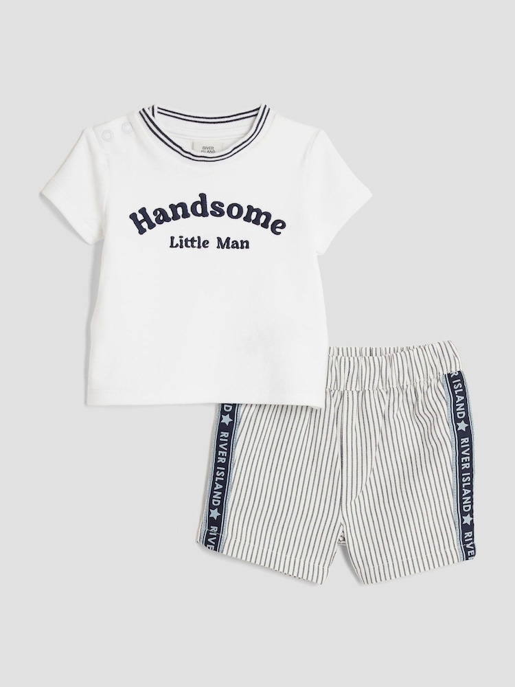 River Island Blue Baby Boys Handsome Man T-Shirt and Shorts Set - Image 1 of 5