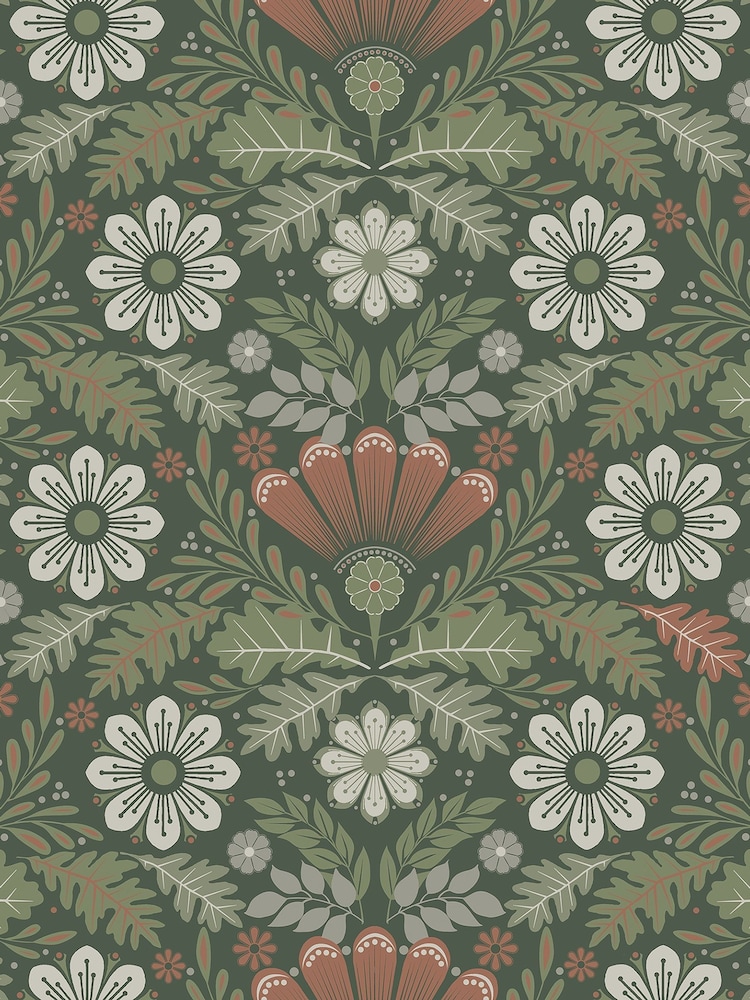 Galerie Green Sommarang 2 Floral Print A4 Wallpaper Sample - Image 2 of 2