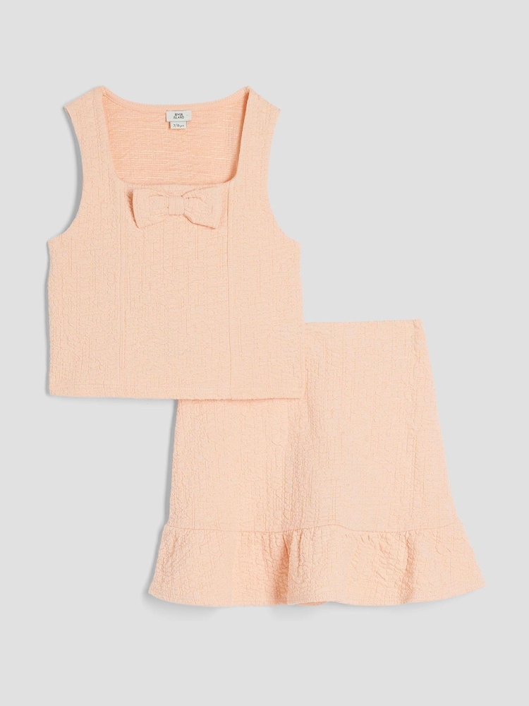 River Island Pink Girls Textured Waistcoat Set - Image 1 of 5