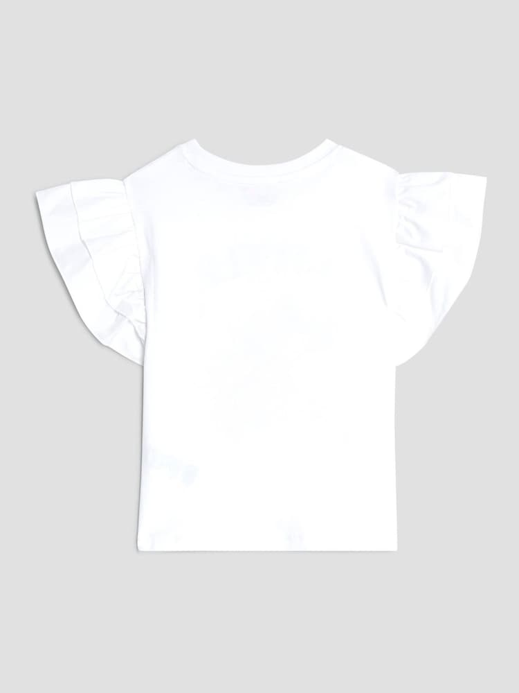River Island White Girls Frill Sleeve Bear Print T-Shirt - Image 2 of 4