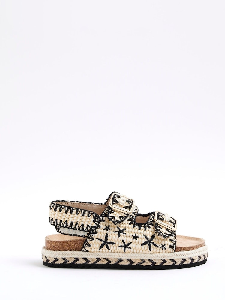 River Island Brown Mono Whipstitch Footbed Sandals - Image 1 of 4 River Island Brown Mono Whipstitch Footbed Sandals - Image 1 of 4
