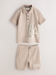 Baker by Ted Baker Stone Graphic Polo Shirt and Shorts Set - Image 1 of 7