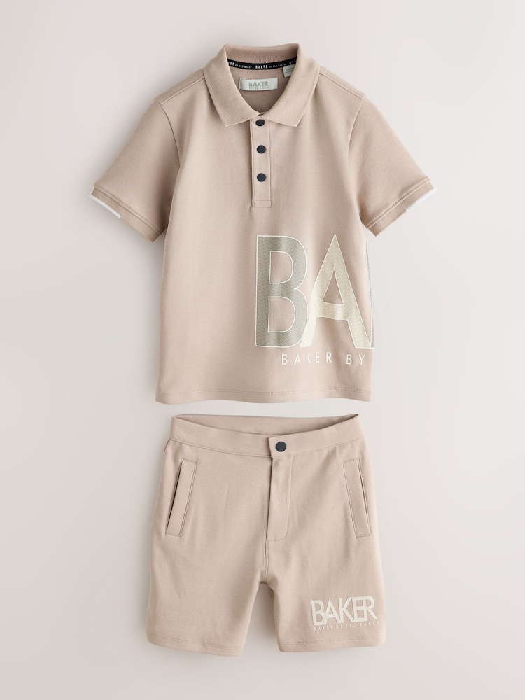 Baker by Ted Baker Stone Graphic Polo Shirt and Shorts Set - Image 1 of 7