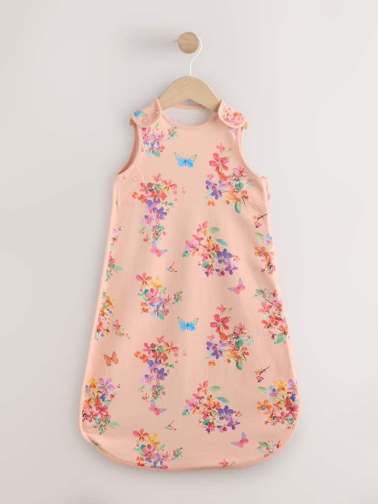 Pink Peach Floral 0.5 Tog Sleeveless Baby Sleep Bag - Image 1 of 6 Pink Peach Floral 0.5 Tog Sleeveless Baby Sleep Bag - Image 1 of 6