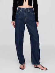 Gap Dark Indigo Blue High Rise Barrel Jeans - Image 1 of 8