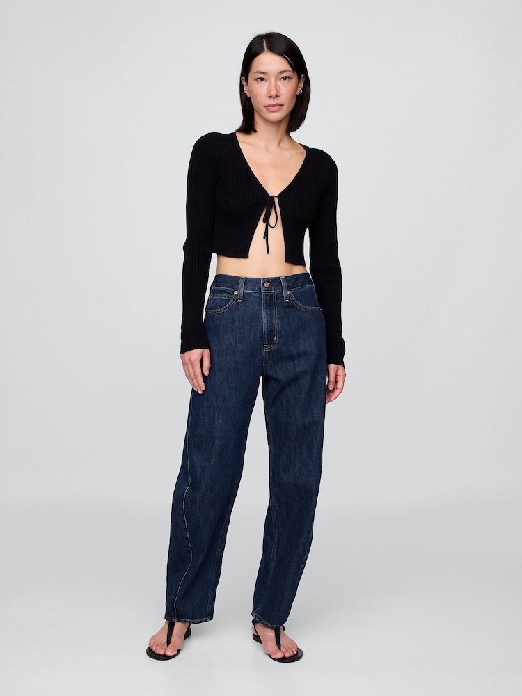 Gap Dark Indigo Blue High Waisted Barrel Jeans - Image 7 of 7 Gap Dark Indigo Blue High Waisted Barrel Jeans - Image 7 of 7