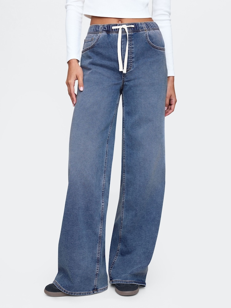 Gap Blue Mid Rise Knit Easy Baggy Jeans - Image 1 of 8 Gap Blue Mid Rise Knit Easy Baggy Jeans - Image 1 of 8