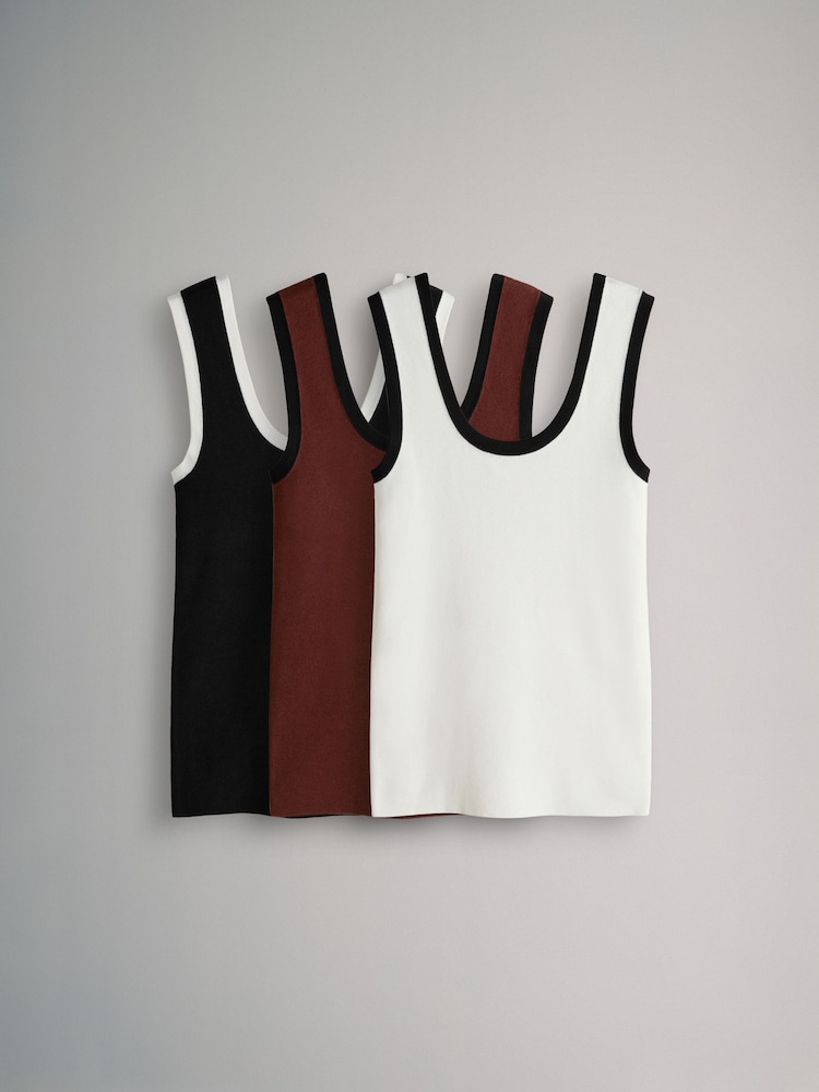 The Set Tipped Cream/Black/Rust Brown 3 Pack Contrast Knit Vests - Image 2 of 7 The Set Tipped Cream/Black/Rust Brown 3 Pack Contrast Knit Vests - Image 2 of 7