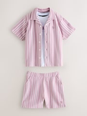 Baker by Ted Baker Pink Textured Striped Shirt, T-Shirt and Shorts Set - Image 1 of 7