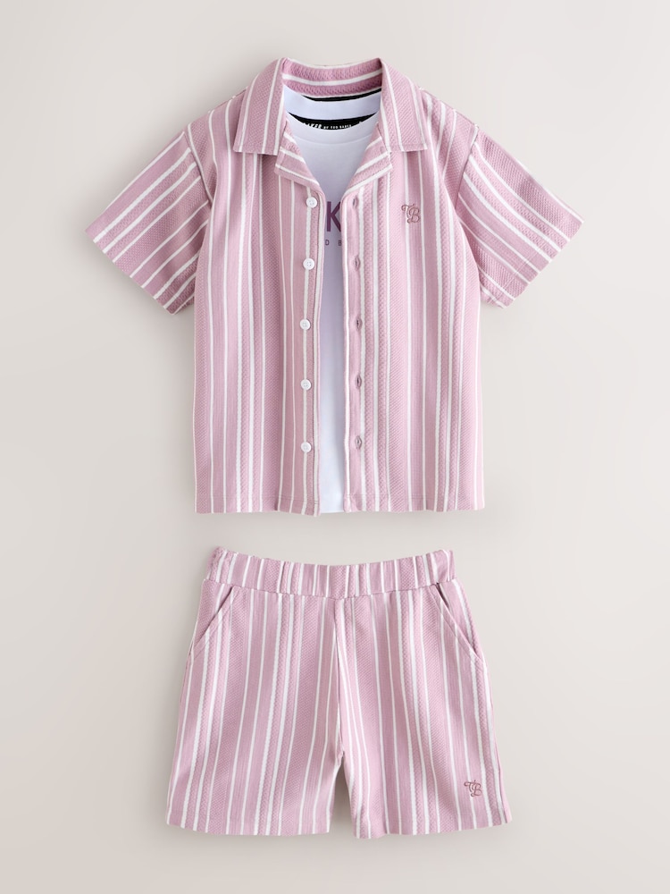 Baker by Ted Baker Pink Textured Striped Shirt, T-Shirt and Shorts Set - Image 1 of 7