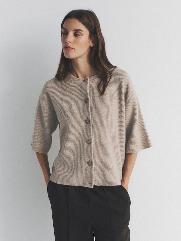 The Set 3 Pack Knitted Button Down T-Shirts With Wool Brown Marl/Neutral/cream - Image 1 of 6 The Set 3 Pack Knitted Button Down T-Shirts With Wool Brown Marl/Neutral/cream - Image 1 of 6