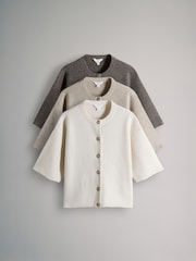 The Set 3 Pack Knitted Button Down T-Shirts With Wool Brown Marl/Neutral/cream - Image 2 of 6