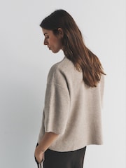 The Set 3 Pack Knitted Button Down T-Shirts With Wool Brown Marl/Neutral/cream - Image 3 of 6