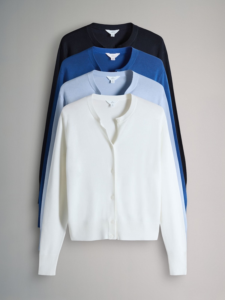 The Set 4 Pack Fine Knit Button Through Cardigan Navy Blue/Light Blue/Cream - Image 2 of 6 The Set 4 Pack Fine Knit Button Through Cardigan Navy Blue/Light Blue/Cream - Image 2 of 6