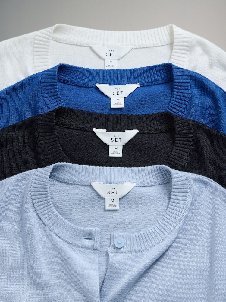 The Set 4 Pack Fine Knit Button Through Cardigan Navy Blue/Light Blue/Cream - Image 6 of 6 The Set 4 Pack Fine Knit Button Through Cardigan Navy Blue/Light Blue/Cream - Image 6 of 6