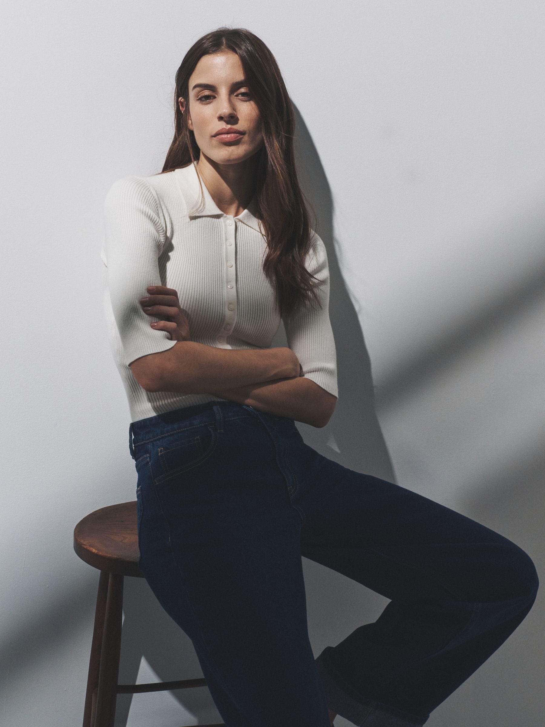 Buy The Set 2 Pack Knitted Ribbed Polo Tops Navy Blue/Cream from