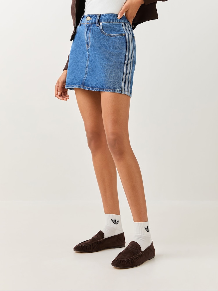 adidas Originals Blue 3 Stripes Denim Skirt - Image 2 of 6