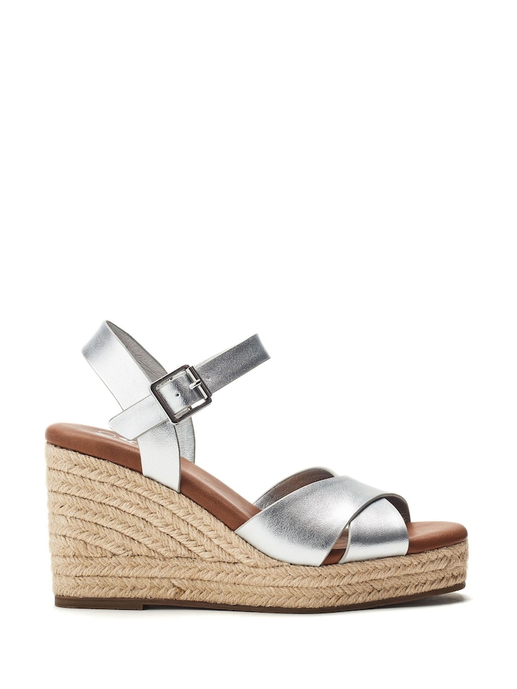 Plateado - Moda in Pelle Jasminium Cross-Over Jute Wedges - Imagen 1 de 4